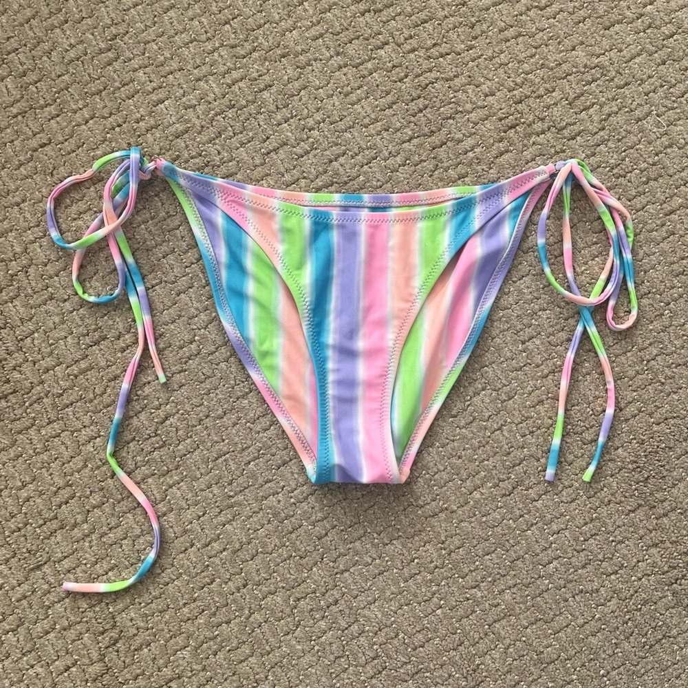 Kulani Kinis Pastel Striped Bikini Bottom Fuller Coverage Small